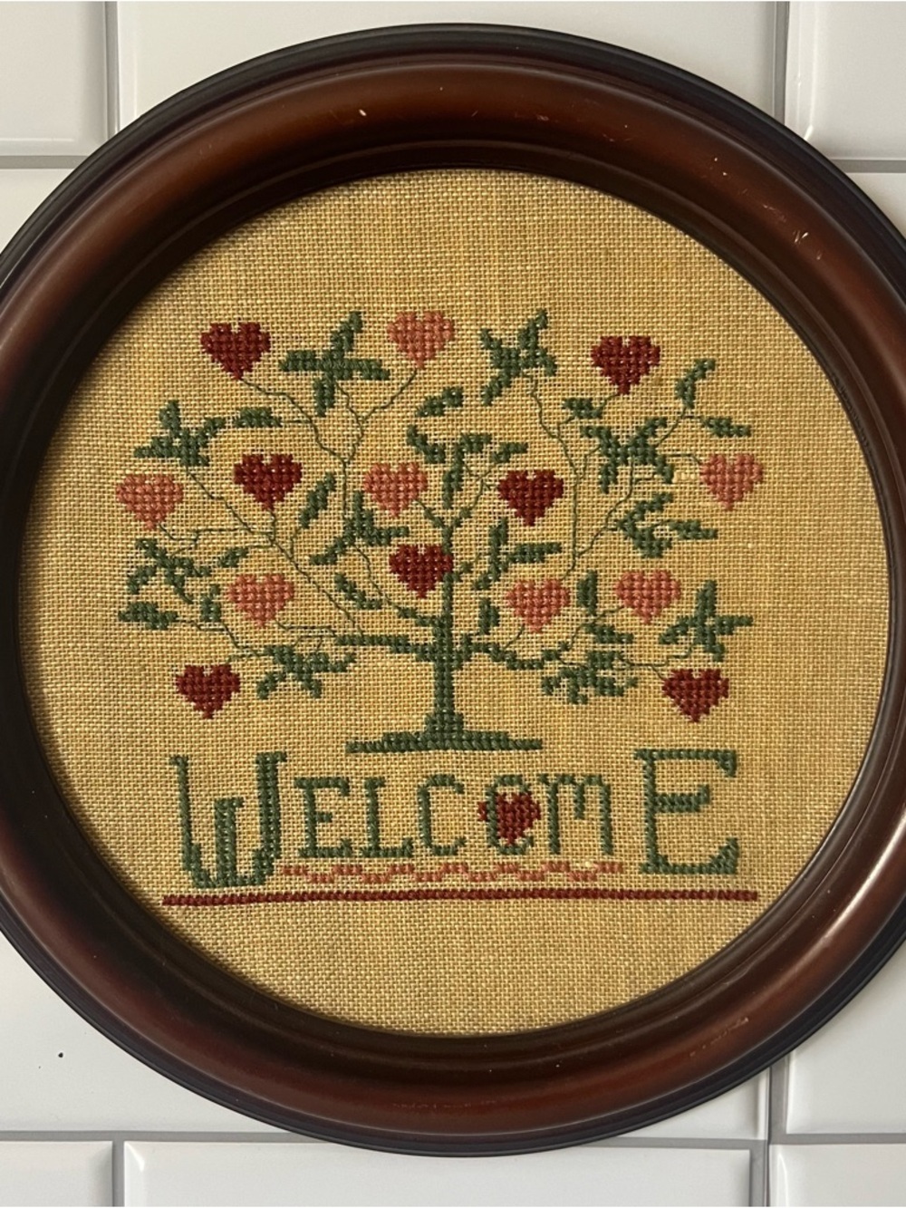 Framed Cross Stitch "Welcome" Tree